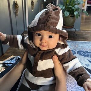 Old Navy Brown and White Striped Kids One Piece